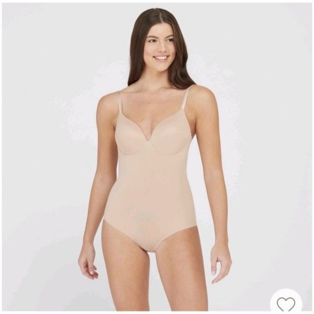 Assets By Spanx Cup Body Wear Shaping Low Back Panty Bodysuit Beige 1X